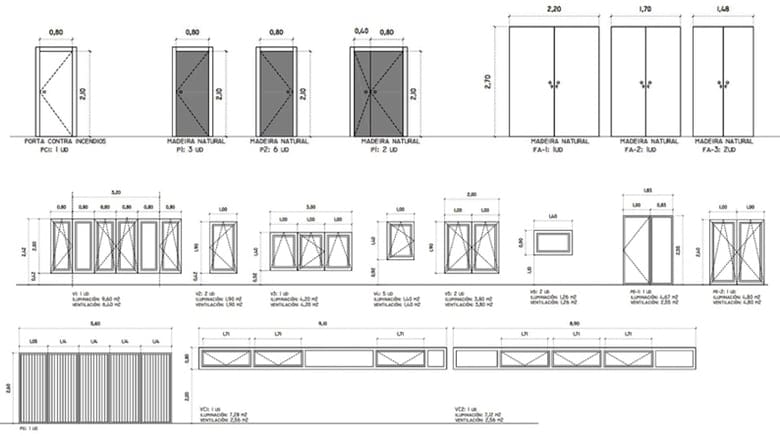 Plano tecnico puertas y ventanas